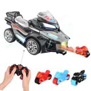RC Car with Ejectable Mini Motorcycles LED Lights and Music Fast 360 Spinning Drift Racing Toy for Kids