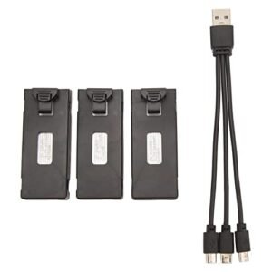 FOSA RC Aircraft Lithium Battery Kit - 3pcs with Light Charging Cable Set, and Portable for E88 E88Pro LSE525 E525Pro and Other Remote Control Aircraft (650mah)