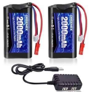 URGENEX 2000mAh 7.4 V Li ion RC Helicopter Battery with JST Plug Rechargeable 2S for RC Cars Trucks and Boats