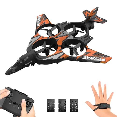 GoolRC RC Plane Remote Control Airplane Foam RC Aircraft 2.4GHz RC Jet Fighter with 3D Flip Gravity Sensing Spray LED Light 3 Battery Easy to Fly RC Glider for Kids Adults Orange