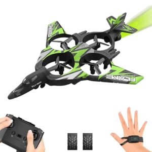 GoolRC RC F16 Fighter Jet Remote Control Airplane with 3D Flip Gravity Sensing Spray LED Light and 2 Batteries for Kids Adults Green