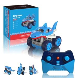 Mini Shark Remote Control Car Rechargeable Fast Direct Charging RC Truck Stores 360 Flip Stunt RC Toys 2.4Ghz 4WD All Terrain Race Car Toy for Boys Girls Aged 3 12