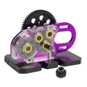 AMK Transparent 2Low Differential Gearbox 1/10 Scale LCG Transmission 2 Speed with Overdrive Gear Box for RC Crawler Axial SCX10 II Pro Capra Element Gspeed DIY Chassis Purple Perfect for 1/10 scale rc crawler tires