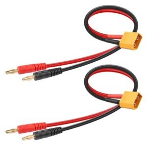 YACSEJAO 14AWG XT60 to Banana Connector 2PCS 1FT/30CM XT60 Male Plug to 4mm Banana Male Battery Charge Lead Adapter Cable for RC Charge Helicopter Quadcopter Lipo Battery