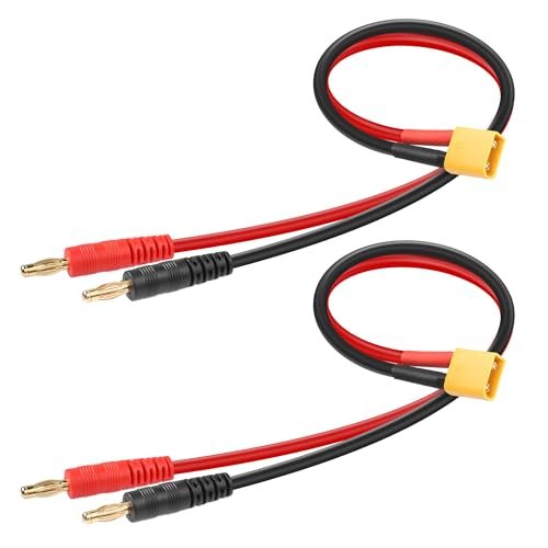 YACSEJAO 14AWG XT30 to Banana Connector 2PCS 1FT/30CM XT30 Male Plug to 4mm Banana Male Battery Charge Lead Adapter Cable for RC Charge Helicopter Quadcopter Lipo Battery