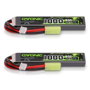 OVONIC 2s Lipo Battery 7.4V 1000mAh 80C with MiniTamiya Plug for RC Plane Dogfight with Airsoft Guns 2 Packs