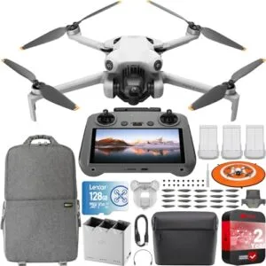 DJI Mini 4 Pro Folding RC Car Drone with RC 2 Remote Screen Fly More Combo Plus 4K HDR Video Camera Omnidirectional Sensing 3 Plus Batteries Bundle