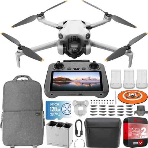 DJI Mini 4 Pro Folding RC Car Drone with RC 2 Remote Screen Fly More Combo Plus 4K HDR Video Camera Omnidirectional Sensing 3 Plus Batteries Bundle