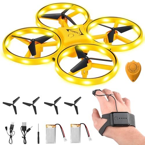 Awaiymi 2024 Upgraded RC Cool Trucks Hand Controlled Drone for Kids with Smart Watch LED Remote Control 360° Flips 3 Modes 2 Larger Capacity Batteries