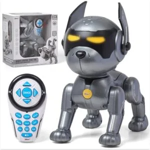 Top Race RC Robot Dog Toy Interactive STEM Learning Remote Control Plastic Pet for Kids Ages 3 8 Dark Grey