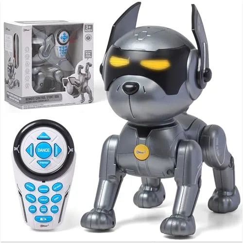Top Race RC Robot Dog Toy Interactive STEM Learning Remote Control Plastic Pet for Kids Ages 3 8 Dark Grey