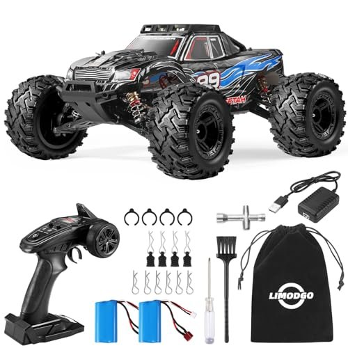 Limodgo 1/10 Large Hobby RC Crane Truck Fast Remote Control Car 28 MPH All Terrain 4WD Off Road Monster Truck with Headlights Blue