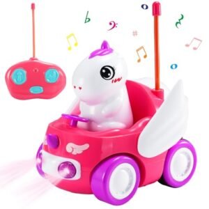 STRAWBETTER Unicorn RC Cars Toys for Girls Building RC Cars from Scratch Remote Control Car with LED Light and Music for Ages 2 3 4 5