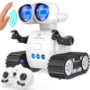 TOY Life Rechargeable Remote Control Robot Toys with Auto Demonstration Music LED Eyes Walkie Talkie Robot Toys for Kids 7 8 12 Kids Robot Toys Gifts for Boys Girls Toddler RC Robot White