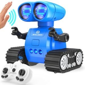 TOY Life Rechargeable Remote Control Robot Toys with Auto Demonstration Music LED Eyes Walkie Talkie Robot Toys for Kids 7 8 12 Kids Robot Toys Gifts for Boys Girls Toddler RC Robot Blue Perfect Companion for RC Willey TV Stands