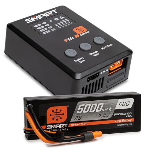 Spektrum SMART Smart Powerstage Surface Bundle 5000mAh 2S 50C LiPo Battery IC3 and 100W S100 Charger SPMX 1031 RC Willey Appliance Bundle