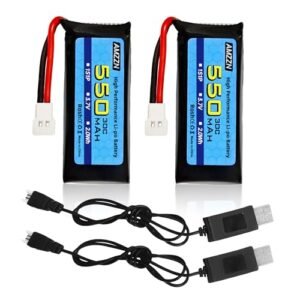 AMZZN 2PCS 3.7V 550mAh 30C Lipo Battery with USB Charger for SYMA X5C X5SW Hubsan H107C H107D UDIRC U12S WLtoys XK A100 A120 RC Drone
