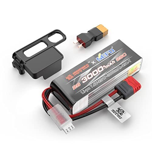 MEW4 2S3000 RC Car Upgrade 7.4V 2S 3000 mAh 25C Large Capacity LiPo Battery with USB Charger Accessories for All 1/14, 1/16 Scale