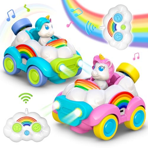 LET'S GO Todder Unicorn Remote Control Cars for Kids Ages 3 6 Perfect for rc cars tracks near me 2 Pack Rechargeable RC Toy Cars with Music LED Lights