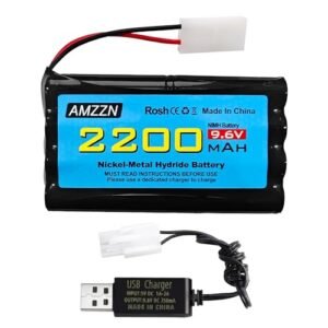 AMZZN 9.6V 2200mAh AA NiMH Rechargeable Battery with Tamiya Plug for RC Build Engineering Prototype Cybertruck and Other RC Vehicles