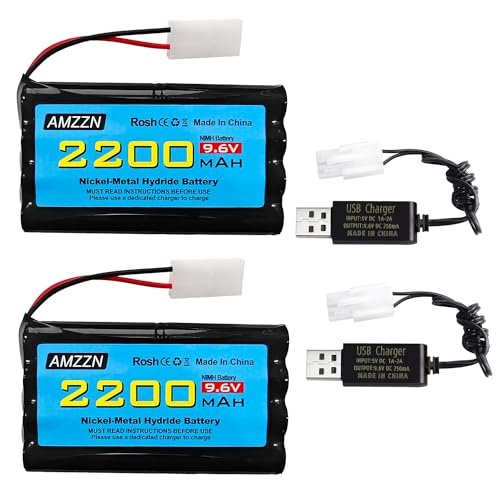 AMZZN 2PCS 9.6V 2200mAh AA NiMH Battery with Tamiya Plug and USB Charging Cable Perfect for Dayton RC Swap Meet Enthusiasts