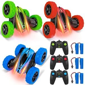 Lumiparty 3 Pack RC Stunt Car - High-Speed Rock Crawler - 360 Stunt Flipping - 4WD Off-Road - Double-Sided Tumbling - Remote Control Car for Kids - 2.4GHz - 6 Rechargeable Batteries Included