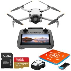 DJI Mini 4 Pro Drone with RC 2 Remote Controller Bundle Perfect for RC Willey Frigidaire Enthusiasts Includes 128GB microSD Card and Foldable Landing Pad