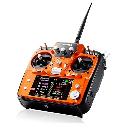 PUSLAKO AT10II 12 Channels RC Transmitter and Receiver Controller R12DS 2.4GHz Radio Remote for RC Boat Info Airplane Drone Helicopter Car Mode 2 Left Hand Throttle