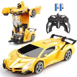 Blackma Ultra 4 RC Car Transformable Robot Toy with One Button Deformation 360 Rotating Drifting and LED Lights for Boys Ages 4 to 12 Yellow