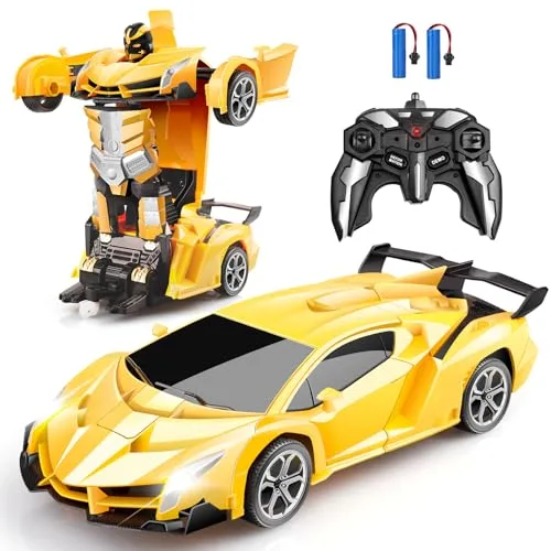 Blackma Ultra 4 RC Car Transformable Robot Toy with One Button Deformation 360 Rotating Drifting and LED Lights for Boys Ages 4 to 12 Yellow