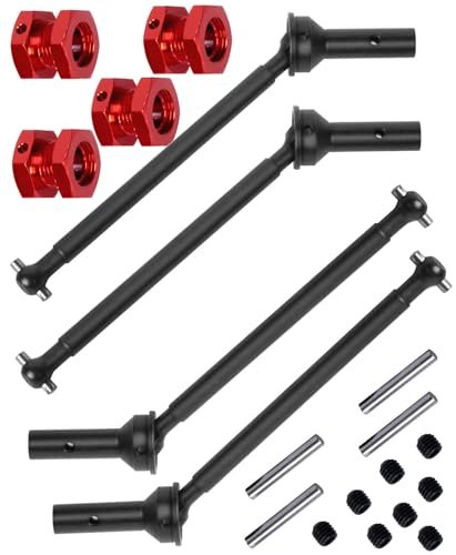 HopsupRC 1/8 1/7 Scale RC Components Wheel Hub Upgrade Kit 45# Steel Driveshaft Aluminum Hex Nuts Red