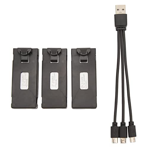 VGEBY 3pcs RC Aircraft Lithium Battery Kit 2600mah with 3 in 1 Charging Cable for E88 E88Pro LS E525 E525Pro