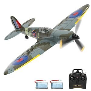 FLTTAIN Satellite Controlled RC Plane 4CH Ready to Fly Spitfire Radio Controlled Aircraft with Xpilot Stabilization System for Beginners One Key Aerobatic Airplane 76112 RTF