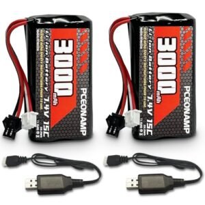PCEONAMP 7.4V 3000mAh Li ion 2S Battery with SM 2P Plug for Russian RC Truck WPL C24 MN D90 RC Cars H101 RC Boat