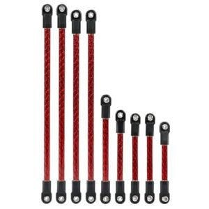 AMK 9Pcs Carbon Fiber SCX10 III Link Rod Set for RC Derby Body 1/10 Scale DIY LCG Chassis Cheater Rigs Red