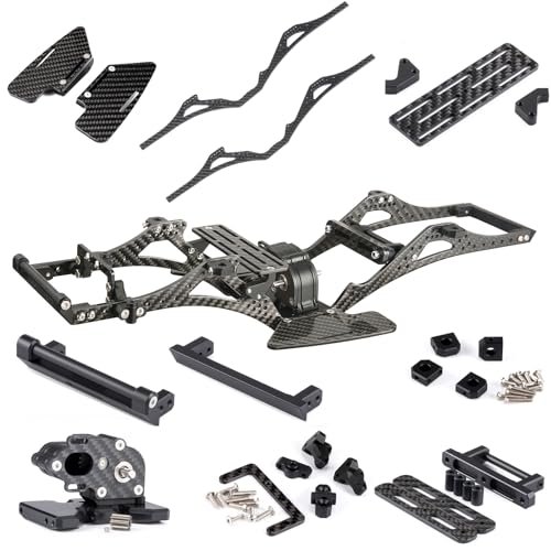 Linsvirgo 1/10 H3 RC Frame LCG Chassis Kit, 9 in 1 Gloss Carbon Fiber LCG Frame Girder with Gearbox Cab Hinge Fit for 1/10 RC Crawler Axial SCX10 I II Capra Cheater Rigs Upgrades - Black