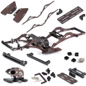 Linsvirgo 1/10 H3 RC Frame LCG Chassis Kit, 9 in 1 Gloss Carbon Fiber LCG Frame Girder with Gearbox Cab Hinge Fit for 1/10 RC Crawler Axial SCX10 I II Capra Cheater Rigs Upgrades - Red