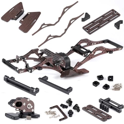 Linsvirgo 1/10 H3 RC Frame LCG Chassis Kit, 9 in 1 Gloss Carbon Fiber LCG Frame Girder with Gearbox Cab Hinge Fit for 1/10 RC Crawler Axial SCX10 I II Capra Cheater Rigs Upgrades - Red
