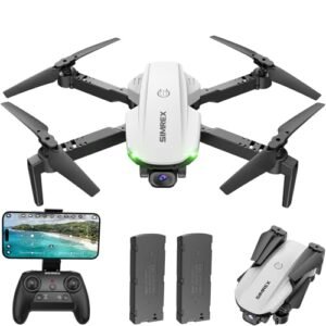 Simrex RC Turbine Jets for Beginners Foldable Drone with 1080P Camera Hover Stable One Key Start Waypoint Fly Headless Mode Auto Follow 3D Flip 3 Speeds 2 Batteries