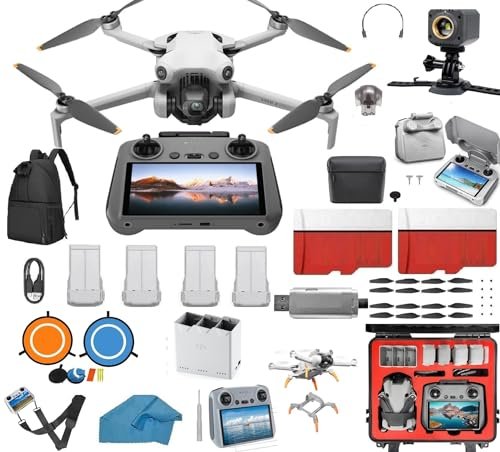 DJI Mini 4 Pro Drone Mega 4 Battery Bundle Kit with DJI RC2 4K60fps HDR Omnidirectional Obstacle Sensing