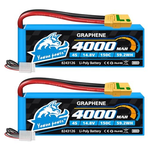 Yowoo 4S Lipo Battery 4000mAh 14.8V 150C Graphene Battery for Storm RC Truck and Other RC Models 2 Packs