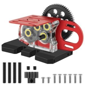 RCBOYZ CNC 2Low Gearbox Middle Transmission Overdrive Gear with Tray Electronic ESC Battery Holder for Tacoma RC Body LCG 1/10 RC Crawler Axial SCX10 II III 90046 Capra TRX4 Upgrades Part HB Red