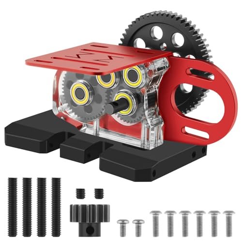 RCBOYZ CNC 2Low Gearbox Middle Transmission Overdrive Gear with Tray Electronic ESC Battery Holder for Tacoma RC Body LCG 1/10 RC Crawler Axial SCX10 II III 90046 Capra TRX4 Upgrades Part HB Red