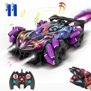 GoolRC RC Plane Simulator Xbox 360 Compatible Stunt Car with Gesture Sensing 2.4GHz 4WD Remote Control 360 Rotating Lights Music Spray 2 Control Modes Kids Birthday Gifts Purple