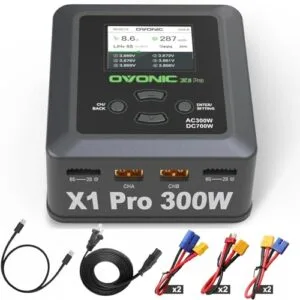 OVONIC X1 Pro Dual RC Lipo Battery Balance Charger Smart Fast Charging for 1s 2s 3s 4s 5s 6s Lipo Life NiCd NiMH LiHV Batteries AC 300W DC 700W 16A with Sync Charging Mode