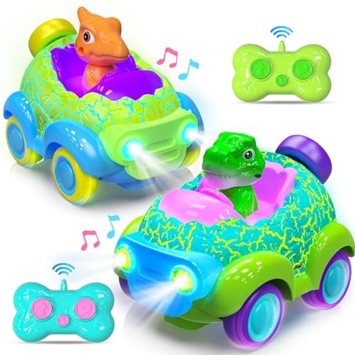 Beefunni Anime About RC Cars Toddler Remote Control Dinosaur Toy Set 2 Pack with LED Lights and Music for Kids Ages 2 3 4 5