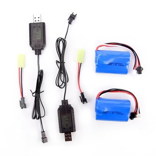 TessellateStore 7.4V High Efficiency Li Ion 1100mAh SM 2P Rechargeable Battery Charger with 2 Batteries and 2 Chargers 8.14 Watt Hours
