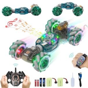 XSpeed 28 RC Stunt Cars with Best Off Road RC Tires 4WD Remote Control Toy for Kids Ages 6 12 Gesture Sensing and Gravity Control Green