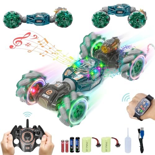 XSpeed 28 RC Stunt Cars with Best Off Road RC Tires 4WD Remote Control Toy for Kids Ages 6 12 Gesture Sensing and Gravity Control Green