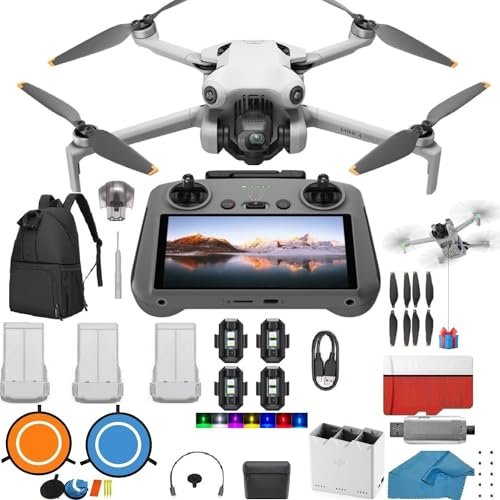 DJI Mini 4 Pro Drone FUN Bundle Plus with Airdrop System DJI RC 2 Screen Remote 3 Battery Kit 45min Flight Time 128GB SD Anti Collision Lights